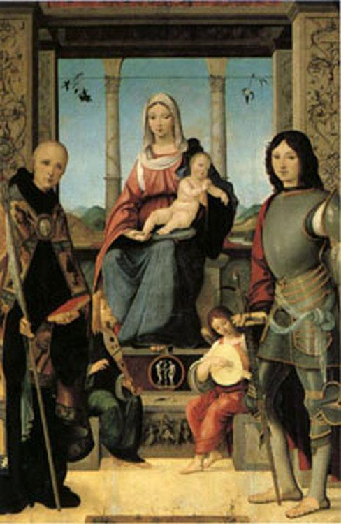 Francesco Marmitta The Virgin and Child with Saints Benedict and Quentin and Two Angels (mk05) Sweden oil painting art